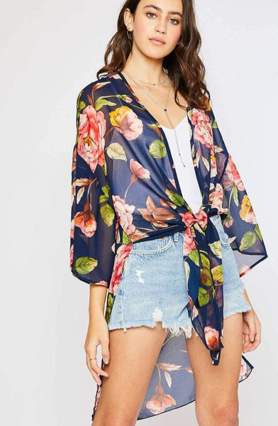 Camelia Chiffon Kimono - Navy - Rebel Vine Boutique