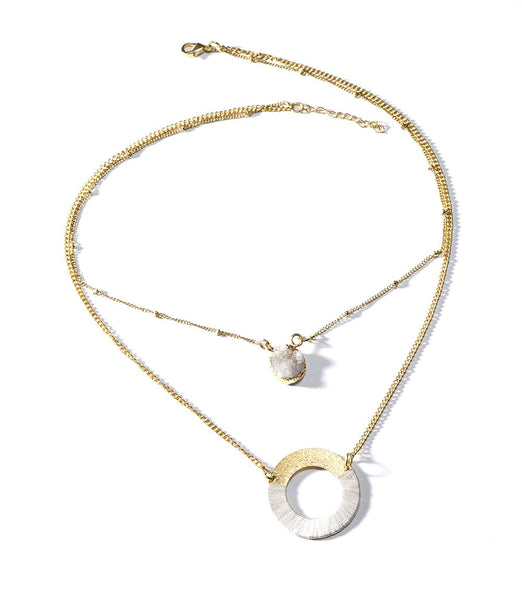 Kaia Druzy Necklace - White Disc - Rebel Vine Boutique