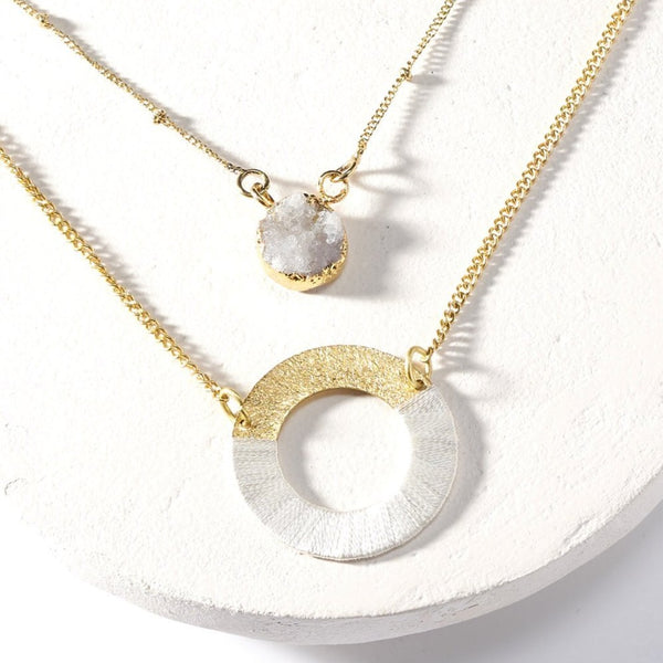 Kaia Druzy Necklace - White Disc - Rebel Vine Boutique