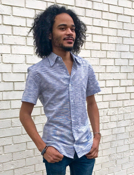 Light Blue Ikat Button Down Shirt - Rebel Vine Boutique