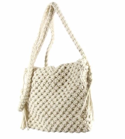 Macrame Shoulder Bag with Fringe - Cream - Rebel Vine Boutique