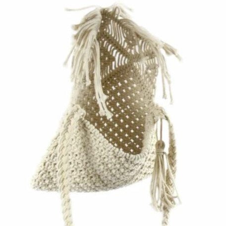 Macrame Shoulder Bag with Fringe - Cream - Rebel Vine Boutique