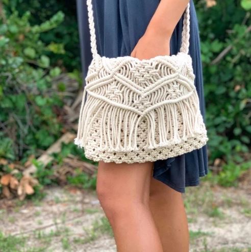 Macrame Shoulder Bag with Fringe - Cream - Rebel Vine Boutique