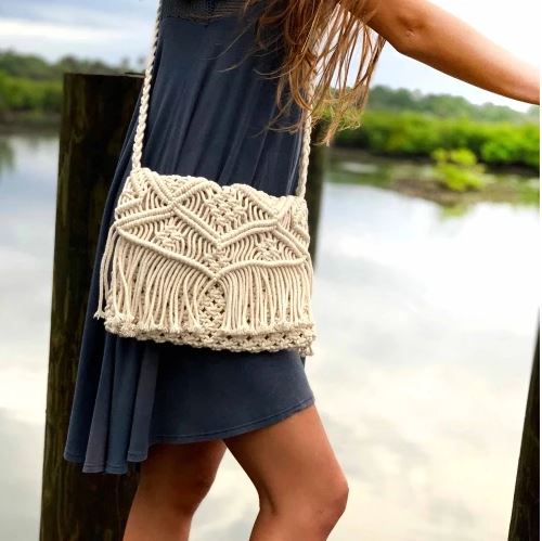 Macrame Shoulder Bag with Fringe - Cream - Rebel Vine Boutique