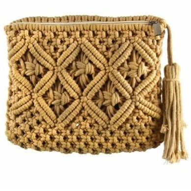 Macrame Clutch with Tassel - Tan - Rebel Vine Boutique