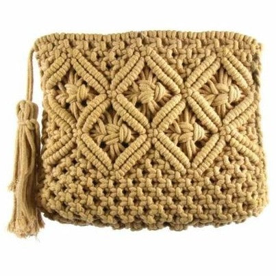 Macrame Clutch with Tassel - Tan - Rebel Vine Boutique