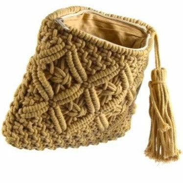 Macrame Clutch with Tassel - Tan - Rebel Vine Boutique