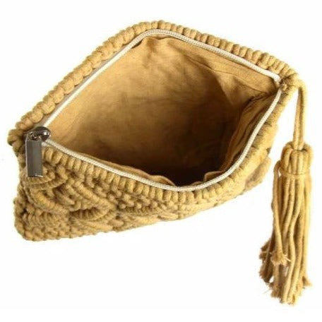 Macrame Clutch with Tassel - Tan - Rebel Vine Boutique