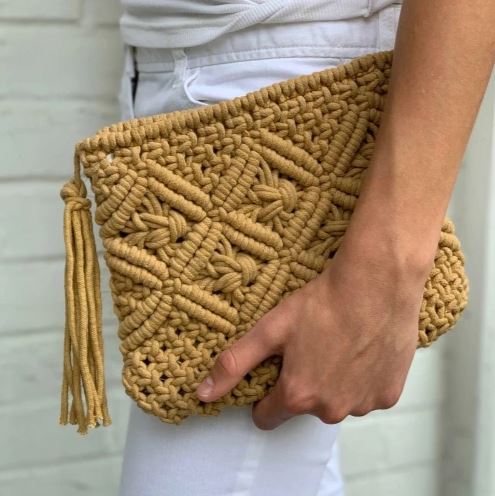 Macrame Clutch with Tassel - Tan - Rebel Vine Boutique