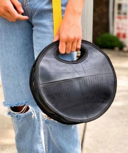 Recycled Rubber Round Handbag - Rebel Vine Boutique