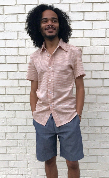 Salmon Ikat Button Down Shirt - Rebel Vine Boutique