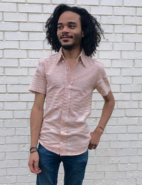 Salmon Ikat Button Down Shirt - Rebel Vine Boutique