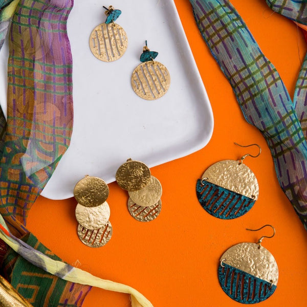 Nihira Gold & Teal Medallion Earrings - Rebel Vine Boutique