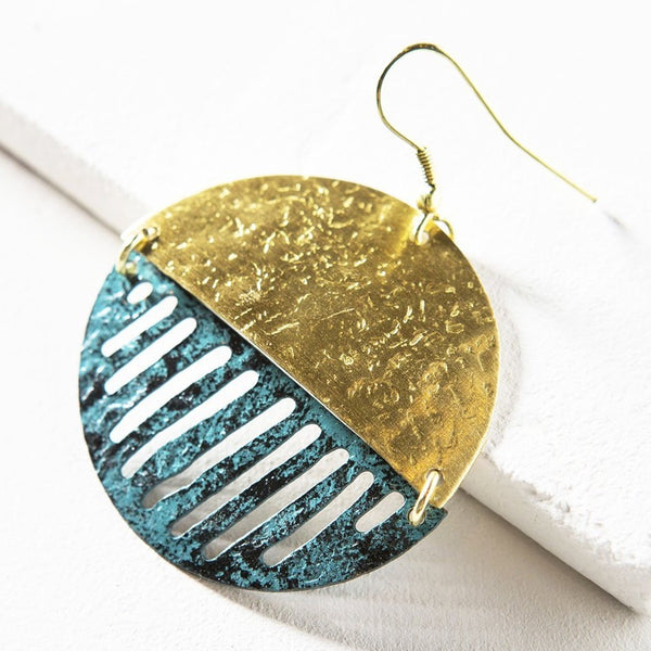 Nihira Gold & Teal Medallion Earrings - Rebel Vine Boutique