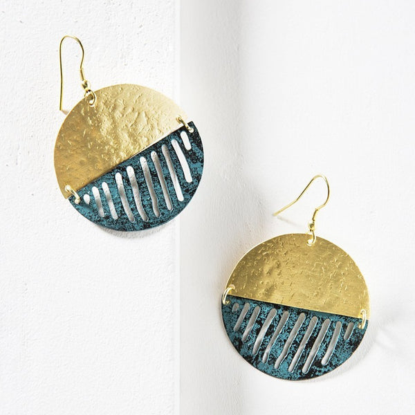 Nihira Gold & Teal Medallion Earrings - Rebel Vine Boutique