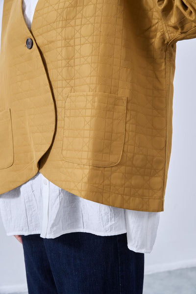 KNNJ355 Round-Hem Collarless Quilted-Style Jacket