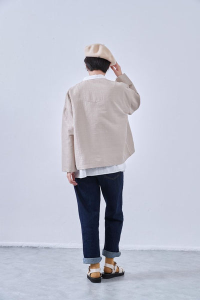 KNNJ355 Round-Hem Collarless Quilted-Style Jacket