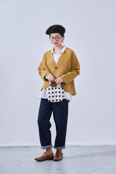 KNNJ355 Round-Hem Collarless Quilted-Style Jacket