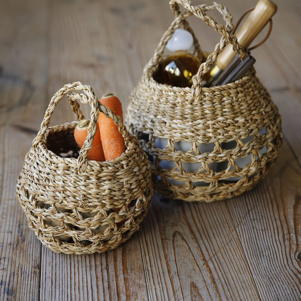 Rustic Seagrass Round Basket with Handles (2 Sizes)