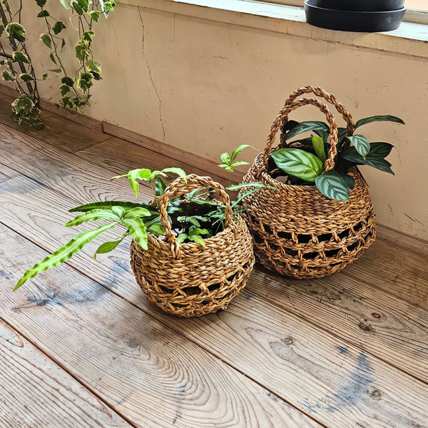 Rustic Seagrass Round Basket with Handles (2 Sizes)