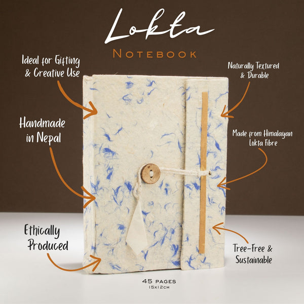 Medium Lokta Mixed Blue Cotton Notebook