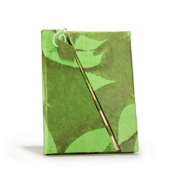 Medium Moss Green Lokta Bold Floral Bamboo Lock Notebook