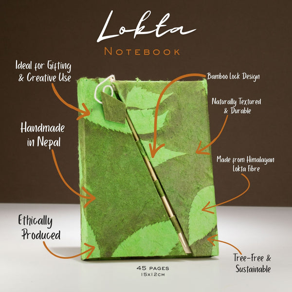 Medium Moss Green Lokta Bold Floral Bamboo Lock Notebook