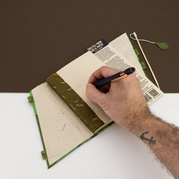 Medium Moss Green Lokta Bold Floral Bamboo Lock Notebook