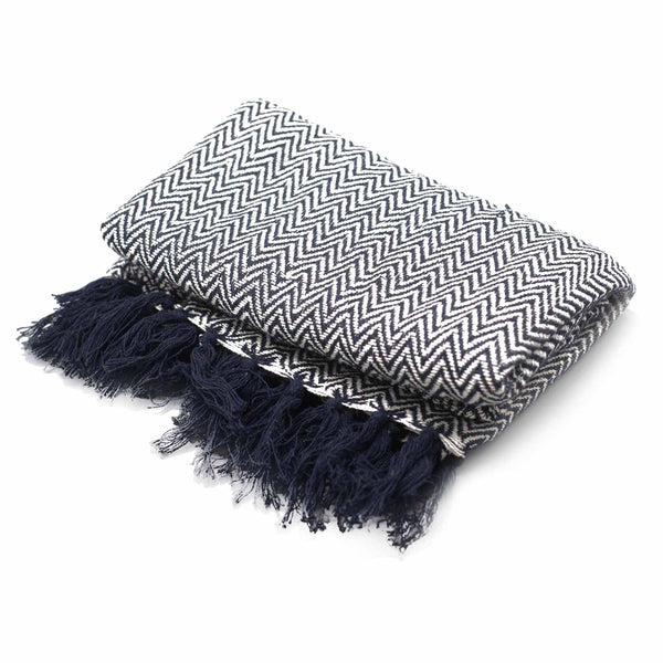 Boho Comfort Throw - 125x150cm - Navy Zigzag