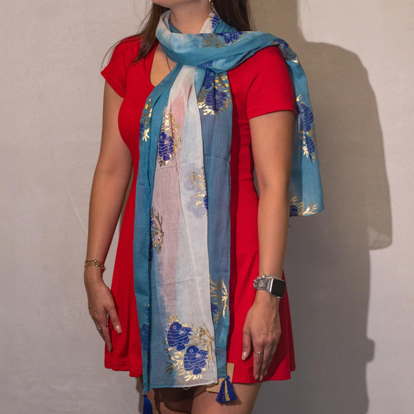 Nomad Sari - Summer Scarf - 180x50cm - Aqua Fish - Sea Blue
