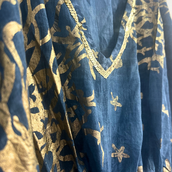 Nomad Sari Kaftan - Sea Blue & Gold Coral Design