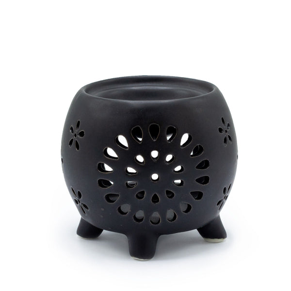 Squat Pot Oil Burner - Flower Burst - Matt Black