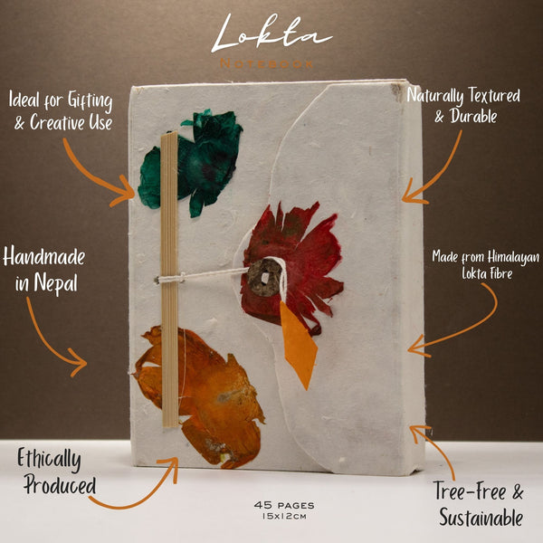 Medium Lokta Button Lock Himalayan Floral Notebook