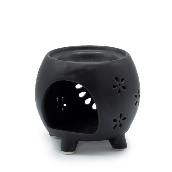 Squat Pot Oil Burner - Flower Burst - Matt Black