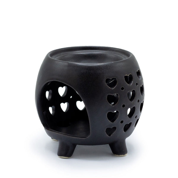 Squat Pot Oil Burner - Multi Hearts - Matt Black