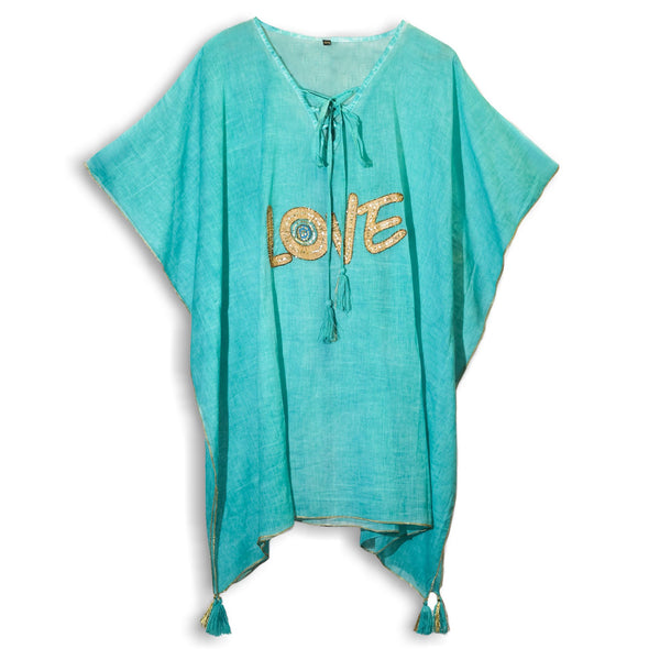 Nomad Sari Kaftan - Turquoise & Gold Love Design
