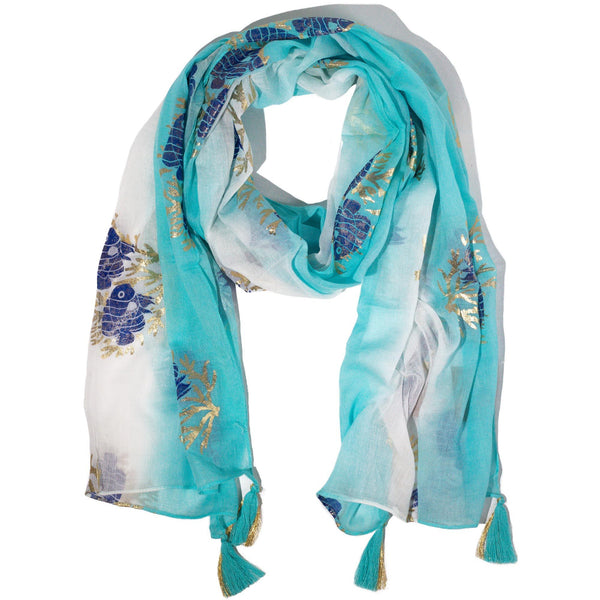 Nomad Sari - Summer Scarf - 180x50cm - Aqua Fish - Turquois