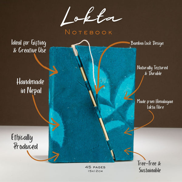 Medium Midnight Blue Lokta Bold Floral Bamboo Lock Notebook