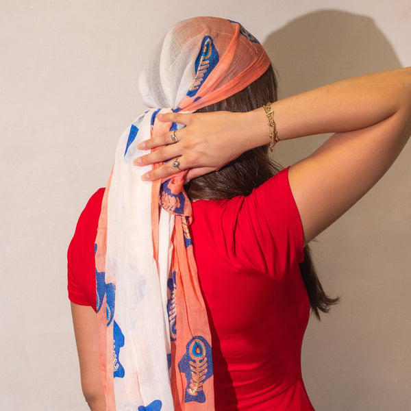 Nomad Sari - Summer Scarf - 180x50cm - Aqua Fish - Coral