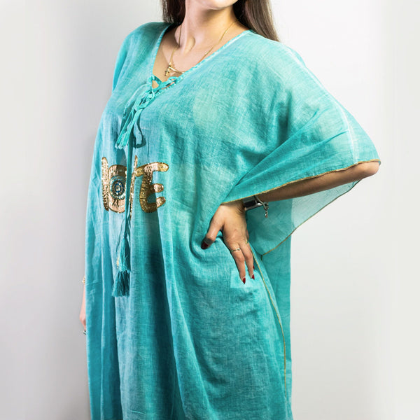 Nomad Sari Kaftan - Turquoise & Gold Love Design