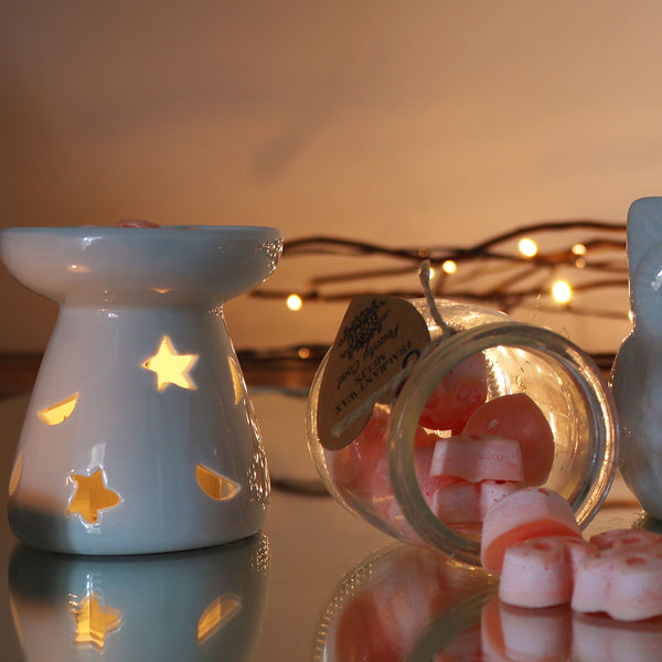 Small Classic White Oil Burner - Moon & Star