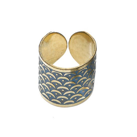 Art Deco Scallop Ring - Blue - Rebel Vine Boutique