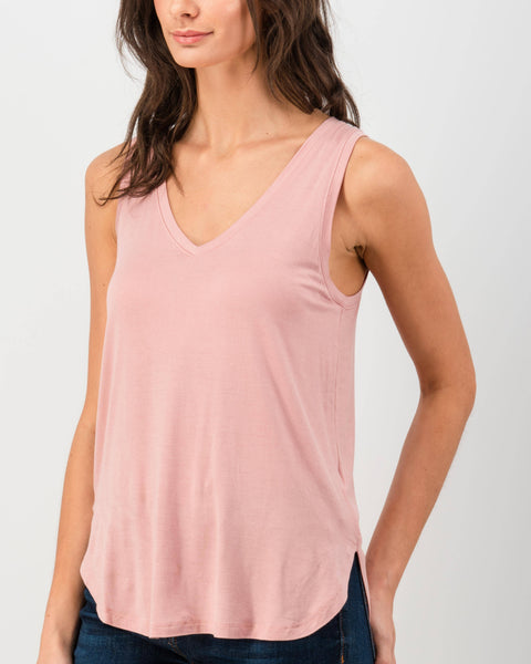 Basic V-Neck Sleeveless Top - Desert Rose - Rebel Vine Boutique