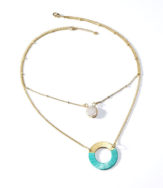 Kaia Druzy Necklace - Teal Disc - Rebel Vine Boutique