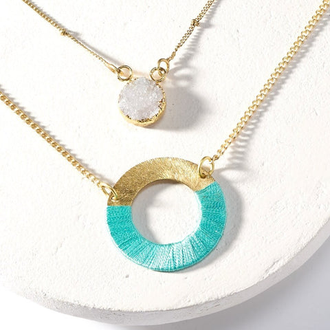 Kaia Druzy Necklace - Teal Disc - Rebel Vine Boutique