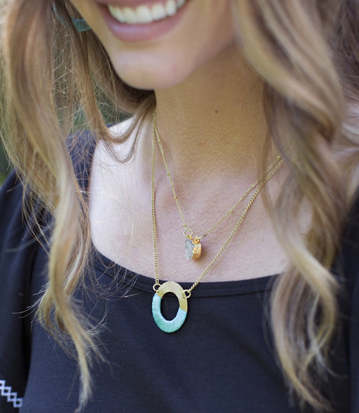 Kaia Druzy Necklace - Teal Disc - Rebel Vine Boutique