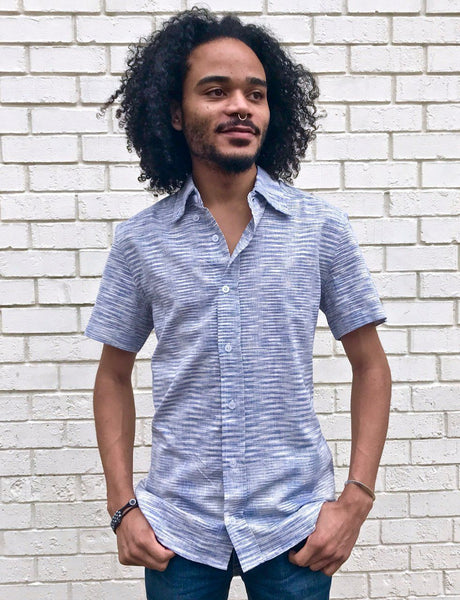 Light Blue Ikat Button Down Shirt - Rebel Vine Boutique